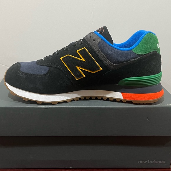 New Balance 574, ML574GF2, Black, Blue, Green, Yellow & Orange - Picture 3 of 13